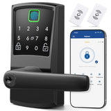 Keypad Smart Door Lock with Handle, Fingerprint Keyless Entry Digital Lock for Front Door,Nyboer Electronic Code Knob, Matte Bla