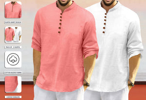 Royalscout Men'S Cotton Polyester Blend Solid Regular Fit Full Sleeve Short Kurta | Ethnic, Lightweight Summer Kurta For Daily & Occasion Use Peach-White Peach-White 3Xl