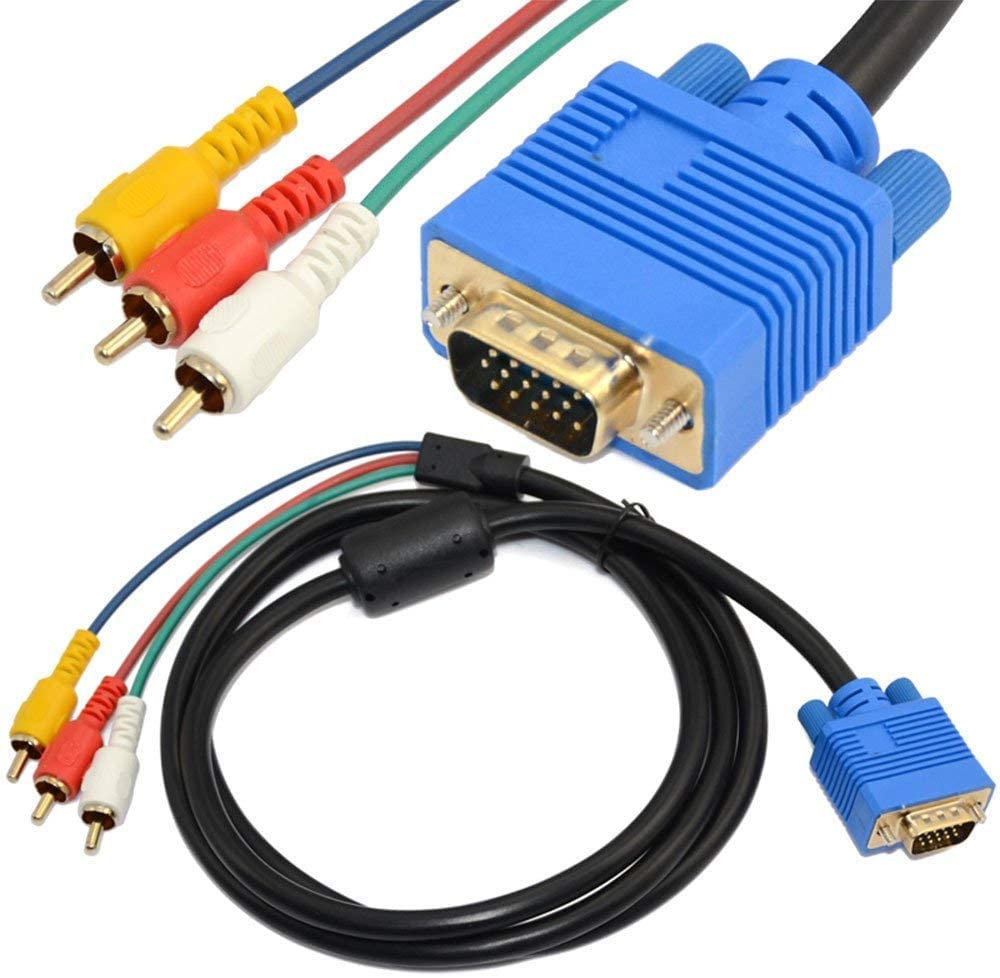 5FT / 1.5M VGA to 3 RCA Cable VGA Male Cable 15 pin Digital to Analog PC TV Video Cable AV Adapter HDTV Laptop PC DVD Display Ca
