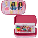 Innovative Designs Barbie Pencil Case Set with Stickers and Gel Pens for Kids, Molded with Zip Closure, Light Pink