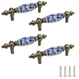 Mcredy Cabinet Handles Ceramic Drawer Pulls Blue and White Porcelain Pattern T Bar Dresser Handles with Screws for Kitchen Cabin