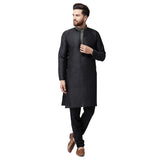Sojanya (Since 1958 Men'S Black Jacquard Silk Kurta & Churidaar Pyjama Size M