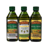 Pompeian Extra Virgin Olive Oil Variety Pack - Smooth EVOO, Gourmet Selection EVOO, Robust EVOO, Contains Polyphenols, First Col