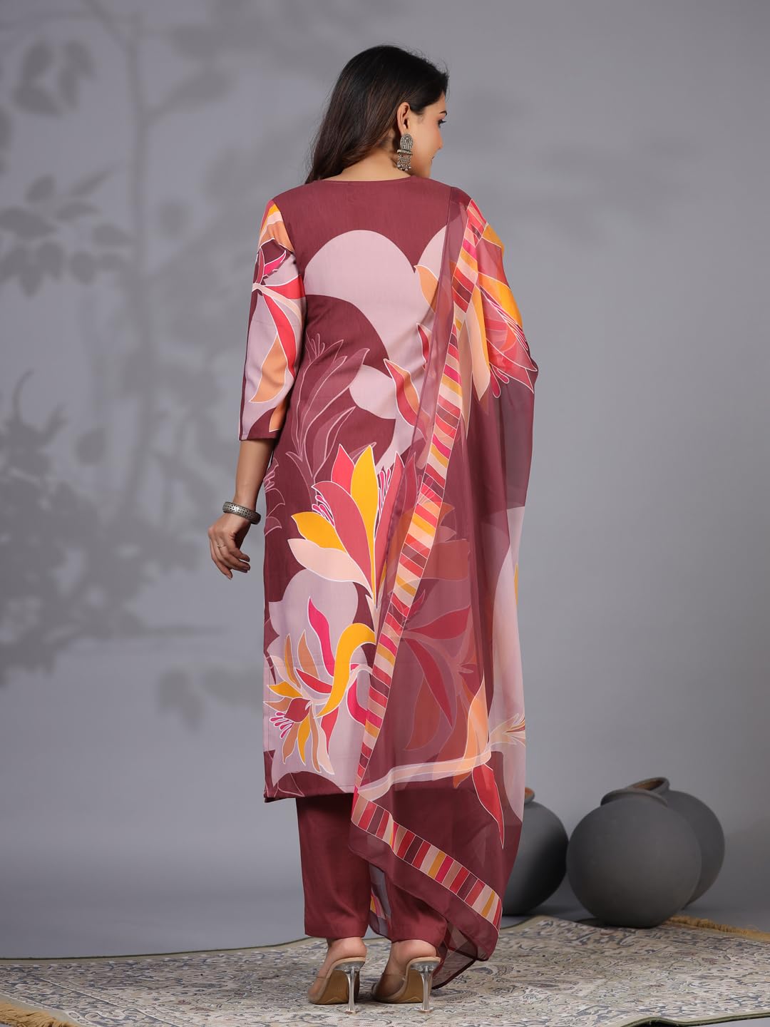 Gosriki Women'S Rayon Blend Printed Straight Kurta With Pant & Dupatta (Khissu Wine-Gs_Xl_Wine_X-Large),Wine,,B0CXPS3FH4