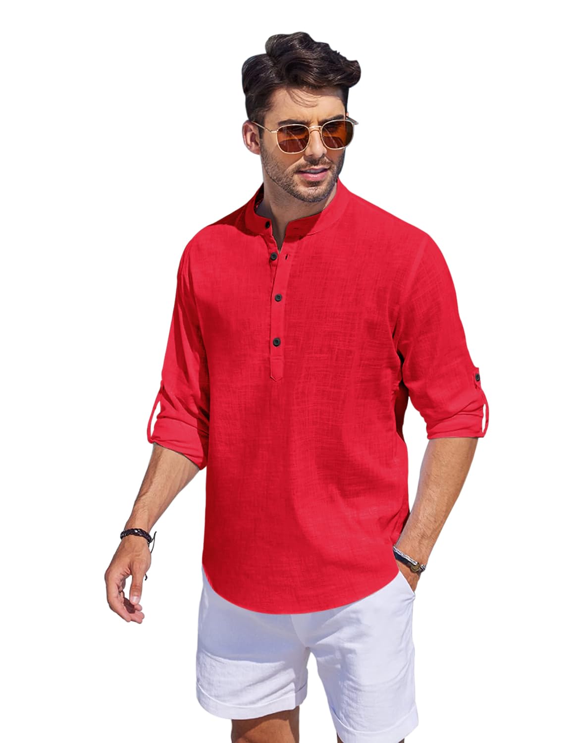 Bellstone Men'S Cotton Blend Solid Regular (Kurta_Red_Xl)