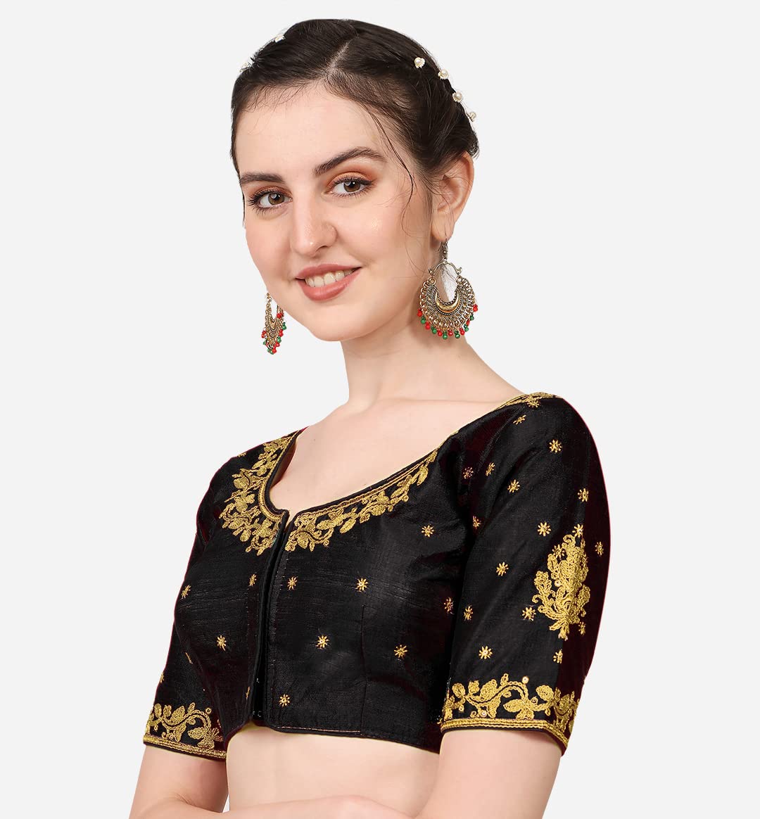 Vihu Fashion Women'S Multicolour Phantom Silk Heavy Embroidery Half Sleeve Readymade Saree Blouse For Lehenga Choli (Black, 38)