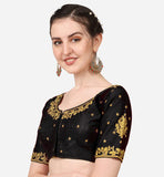 Vihu Fashion Women'S Multicolour Phantom Silk Heavy Embroidery Half Sleeve Readymade Saree Blouse For Lehenga Choli (Black, 38)