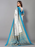 Satrani Womens Silk Blend Saree (2952S2081Nc_White & Blue & Beige)