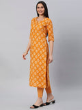 Anni Designer Women'S Cotton Blend Straight Printed Kurta With Pant (Kidaya Yellow-Nw5_L_Yellow_Large),Yellow,L,Cotton Blend,Regular,Pants