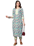 Gosriki Women'S Cotton Blend Printed Straight Kurta With Pant (Fall Green-Nwfb08-Gs_M_Green_Medium),Green,,B0BTJ7R6G6
