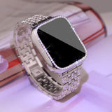SUPOIX Compatible with Apple Watch Band 45mm + Case, Women Jewelry Bling Diamond Replacement Metal Strap & Soft TPU Bumper Prote