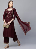 Anni Designer Women'S Cotton Straight Kurta With Palazzo & Dupatta (Kpzd-Cot-10127-Maroon_Xxl_Maroon_Xx-Large),Maroon,2XL,Cotton,Straight,Dupatta, Palazzo