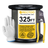 RECTOO Black 325FT 1/8 T316 Stainless Steel Cable with Cutter, 7x7 Strands Aircraft Wire Rope for Deck Railing, Stair Handrail, 