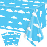 Oigco 3 Pack Blue Sky White Clouds Party Tablecloth Cartoon Story Birthday Party Supplies 54 x 108 Inch for Boy Girl Kids Baby S