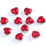 Sew On Rhinestones 50PCS Heart Rhinestones with Silver Prongs Setting,12 mm Glass Rhinestone for Crafts, Clothes, Shoes, Dance C