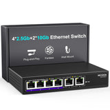 10Gbe Ethernet Switch Unmanaged with 2 x 10Gb RJ45 Ports ? 4 x 2.5Gb Base-T Ports, Desktop/Wall Mount NICGIGA 6 Port 10Gbps Netw