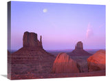 East And West Mittens, Buttes At Sunrise With Full Moon, Monument Valley, Arizona-Canvas Art-24X20