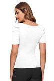 Wedani Women'S Casual Puff Sleeves Solid Top (X-Large White),White,XL,Polyester,Regular,