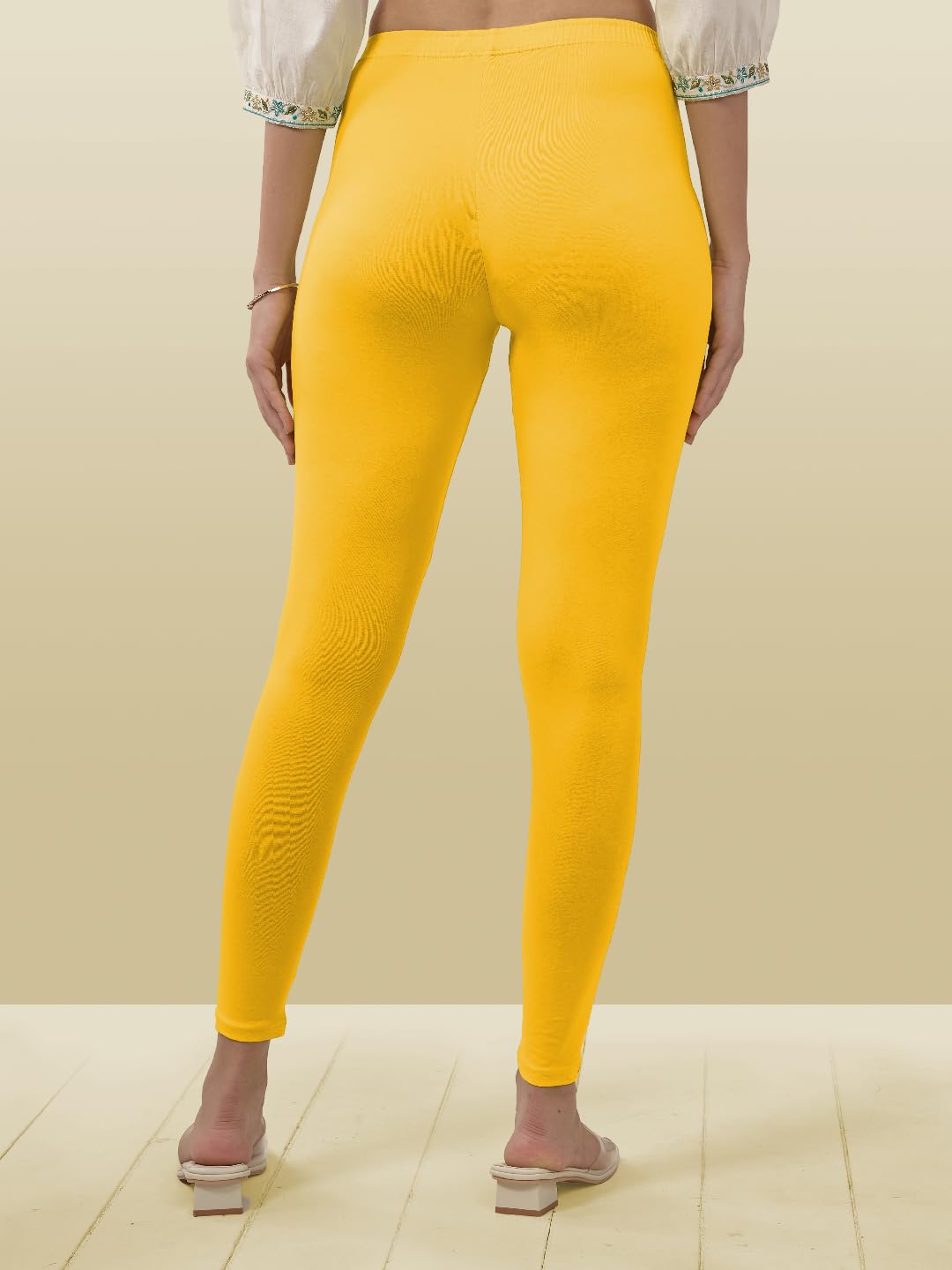 Lyra Women Solid Premium Cotton Ankle Length Leggings | Mid-Waist | Fashionwear Lemon L
