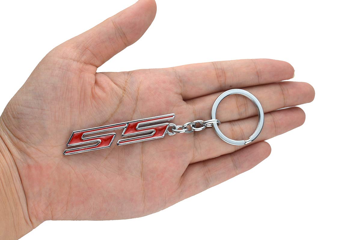 Aimoll 1pc Chrome Finish Super Sport SS Key Chain Fob Ring Keychain for Chevrolet Chevy (Chrome Red)