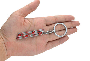 Aimoll 1pc Chrome Finish Super Sport SS Key Chain Fob Ring Keychain for Chevrolet Chevy (Chrome Red)