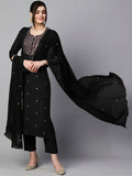 Gosriki Women'S Cotton Blend Embroidered Straight Kurta With Pant & Dupatta (Kasturi Black-Al-Gs_L_Black_Large),Black,,B0D29516PL