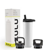 ZULU Base 18oz Kids Stainless Steel Water Bottle with 3 Lids- Straw, Chug, Twist | Double Walled and Vacuum Insulated Metal Ther