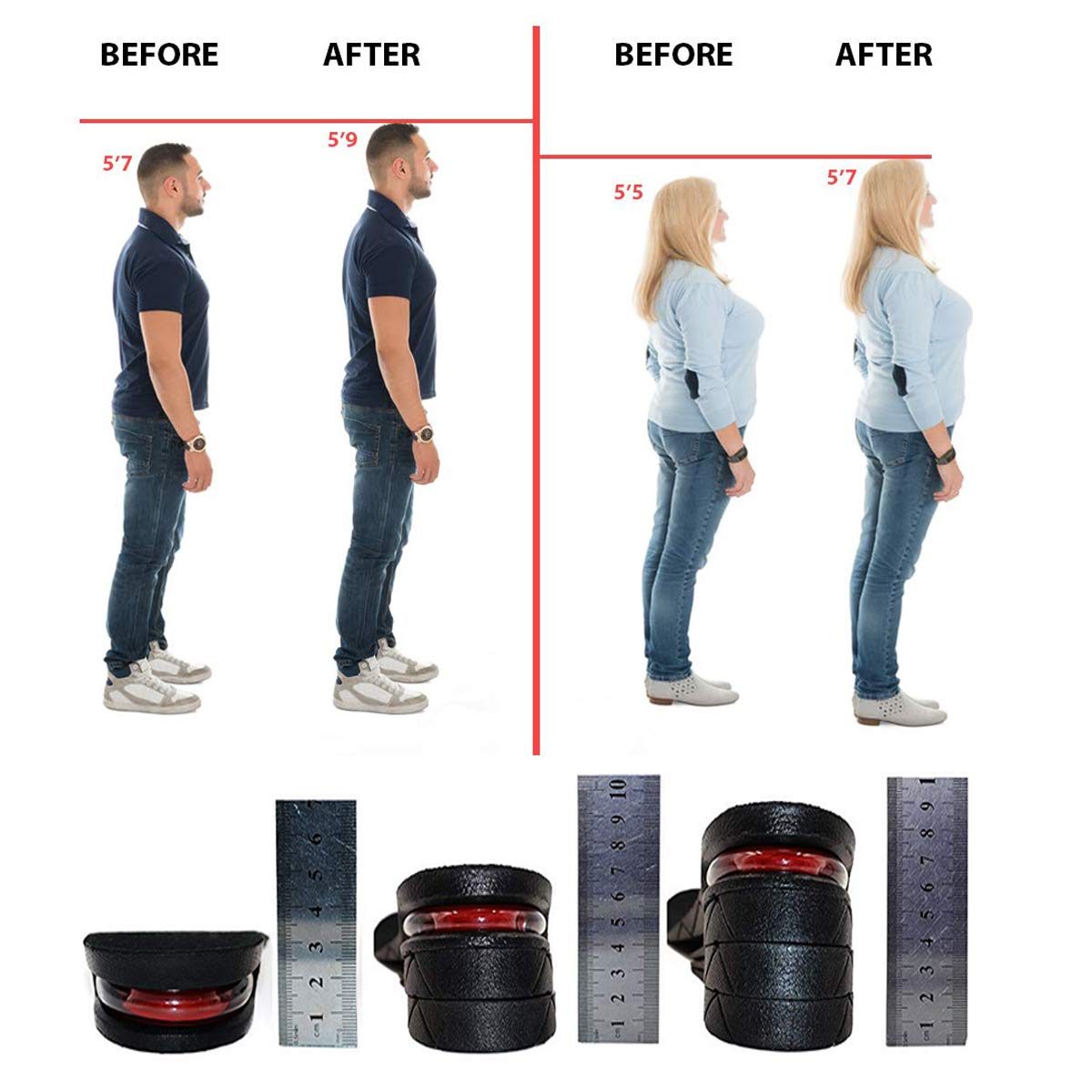 Height Increase Insole, 4-Layer Heel Shoe Lift with Air Cushion Elevator Kits Inserts (ONE Pair) for Men & Women Taller Insoles