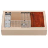 Karran 34 Retrofit Undermount Large Single Bowl Quartz Farmhouse Workstation Kitchen Sink in Bisque