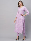 Anni Designer Women'S Cotton Blend Straight Printed Kurta With Pant (Gulika Purple-Nw_M_Purple_Medium),Purple,M,Cotton Blend,Regular,Kurta & Palazzo Set