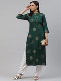 Anni Designer Women'S Rayon Printed Straight Kurta With Palazzo (Pan Flower-02-Green_L),Green,L,Rayon,Straight,Palazzo