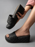 Shoetopia Stylish Quilted Stitching Black Platform Heels For Women & Girls /Uk8,Black,8,B0BYP56BLW