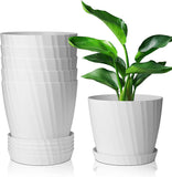 Inkulture Round Flower Pots For Plants, Home Indoor & Outdoor Planters, Terrace, Garden Etc | Pack Of 05 | White | Plastic | 07 