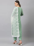Anni Designer Women'S Cotton Blend Straight Solid Kurta With Pant & Dupatta (Sundari Green_L_Green_Large),Green,L,Cotton Blend,Straight,Kurta, Scarf
