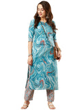 Gosriki Women'S Cotton Blend Straight Printed Kurta With Pant Set (Charan-Sky-Nrd-Gs_Xxl_Sky Blue_Xx-Large),Sky Blue,2,B0CJY7XGVH