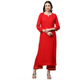Anni Designer Women'S Ruby Cotton Straight Kurta With Palazzo & Dupatta (Game Red_S_Red_Small),Red,S,Ruby Cotton,Straight,Kurta, Pants, Scarf