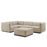 Modway Conjure 5-Piece Channel Tufted Fabric Sectional in Beige/Black