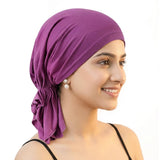 Palay PreTied Head Scarf For Women Cotton Slip On Turban Beanie Chemo Caps For Women Elastic Headscarf Head Wrap Purple