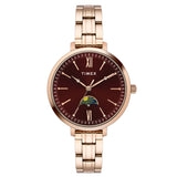 Timex Analog Watch For Woman With Black Round Dial & Rose Gold Stainless Steel Bracelet Band Water Resistant Women'S Wrist Watch