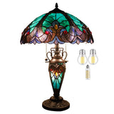 WERFACTORY Tiffany Style Table Lamp Green Stained Glass Liaison Mother-Daughter Vase Lamp 16X16X24 Inches Desk Reading Light Dec