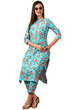 Anni Designer Women'S Cotton Blend Straight Printed Kurta With Pant (Nazuk Rama-Nw_L_Blue_Large),Blue,L,,,