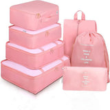 Veproix 7 Pcs Pink Travel Organizer Packing Cubes Set, Durable Polyester Bags For Clothes, Underwear, Socks & Shoes, Lightweight