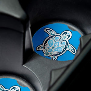 Blue Sea Turtle. Car Coasters for drinks Set of 2. Perfect Car Accessories with absorbent coasters. Car Coaster measures 2.56 in