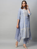 Gosriki Women'S Cotton Blend Straight Printed Kurta With Pant & Dupatta (Paridhan Grey-Gs_S_Grey_Small),Grey,,B0CGD4M61H