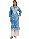 Anni Designer Women'S Rayon Blend Straight Chikankari Embroidered Kurta (Nakusha Blue-Nw_M_Blue_Medium),Blue,M,,,