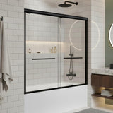 Sliding Bathtub Shower Door, 56-60 W x 57 H Glass Shower Door, Matte Black Aluminum Frame with Stainless Steel Towel Bar