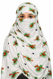Dhruti Enterprise Cotton Short Scarf Cum Face Mask For Women, White Peacock Feather Print, Universal Size, Breathable Uv Protect