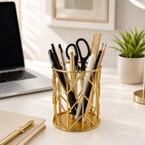 encELade Gold Desk Organizer Pen Holder | Geometric Metal Pencil Stand | Stylish Stationery Holder for Home, Office & Study Desk