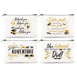 DOODLREAM 4Pcs Canvas Makeup Bag - 9.06 x 5.9 Graduation Gifts for Her Motivational Cosmetic Bags Travel Organizer Portable Acce