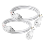 FIRMERST 1875W 3 Ft Extension Cord 14 AWG 15A 3 Prong White, 2 Pack